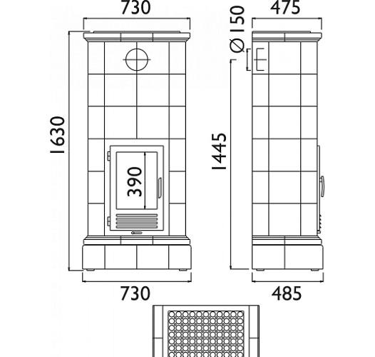 Кафельная печь Kaledonie color K - вставка комбо, с теплообменником_2